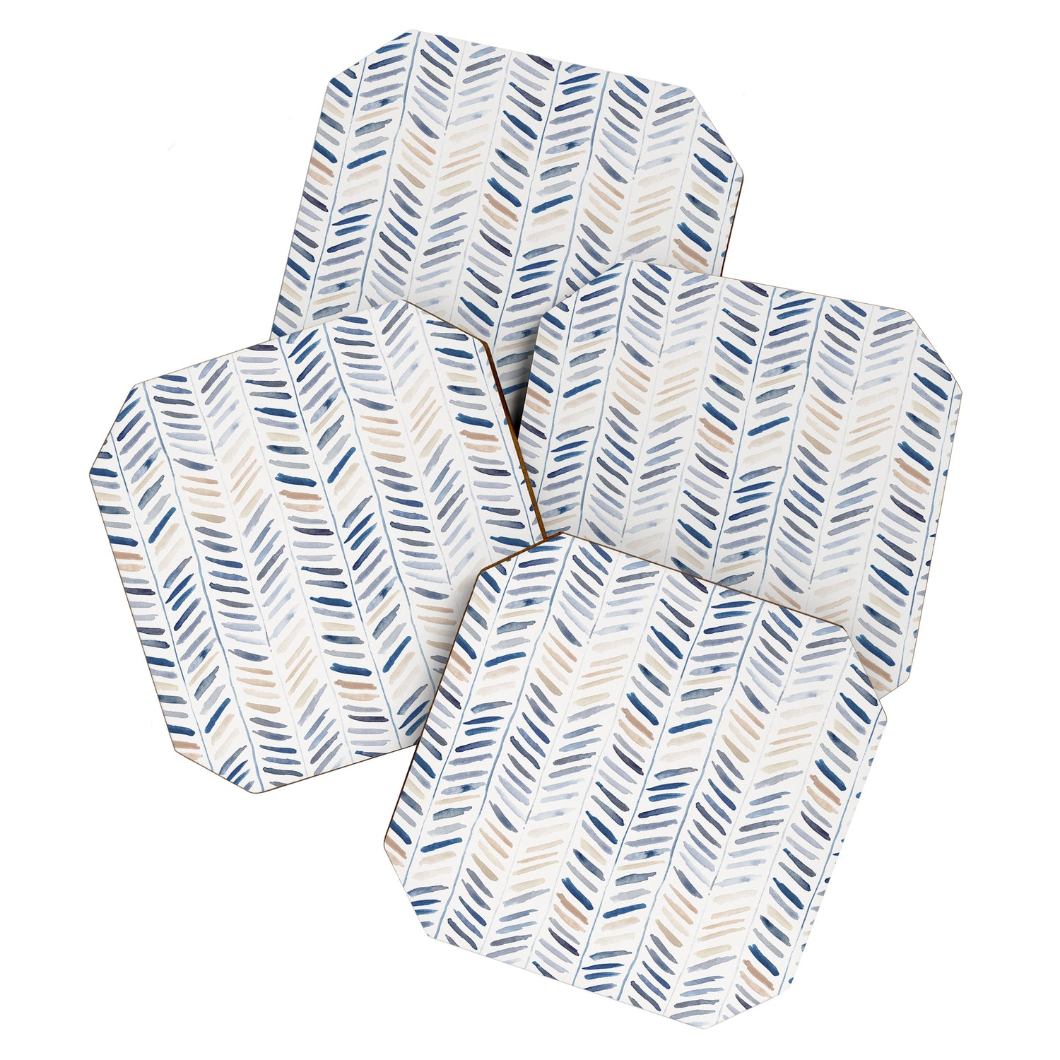 artistic herringbone in indigo and earthy shades Coaster Gallery Image 1