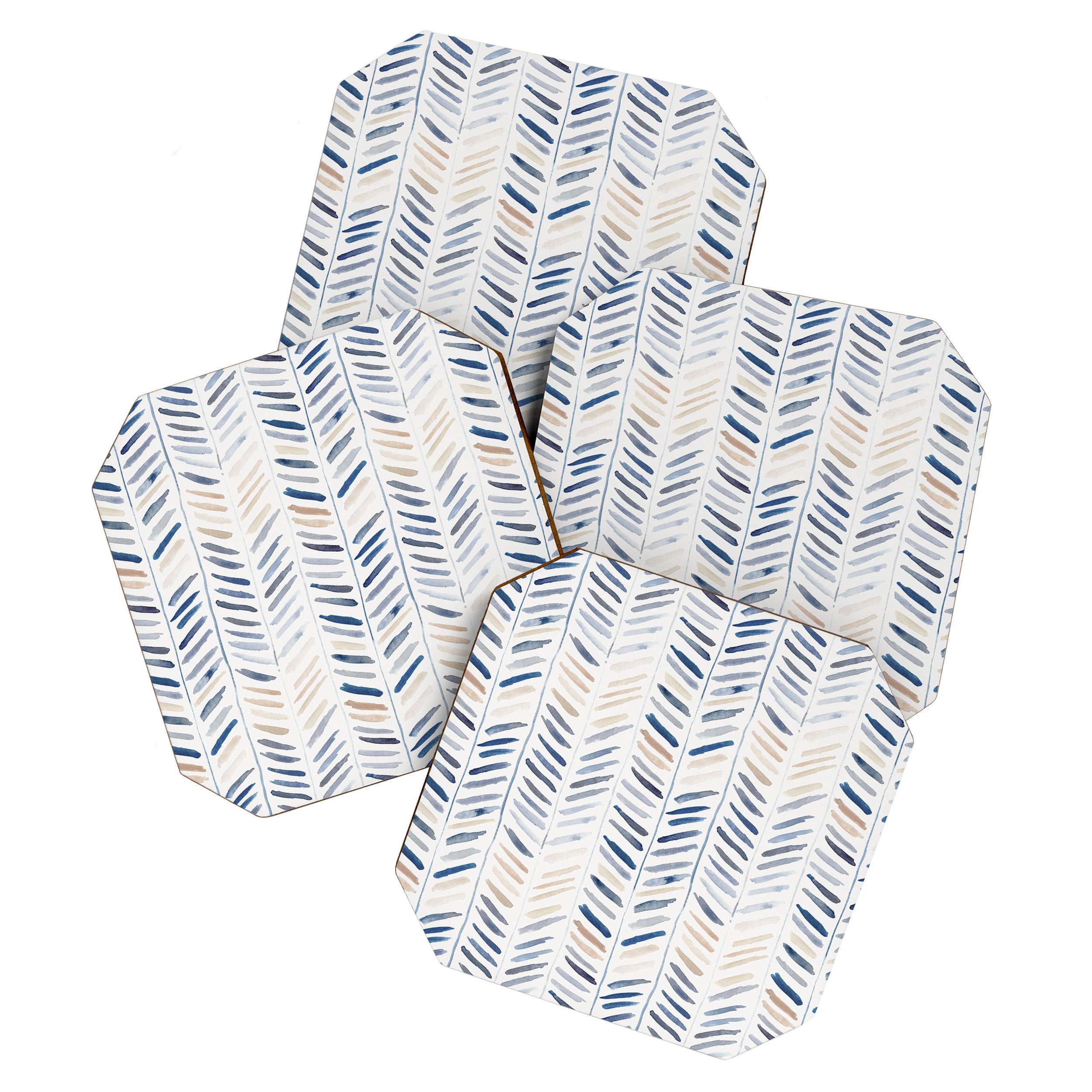 artistic herringbone in indigo and earthy shades Coaster Gallery Image 1