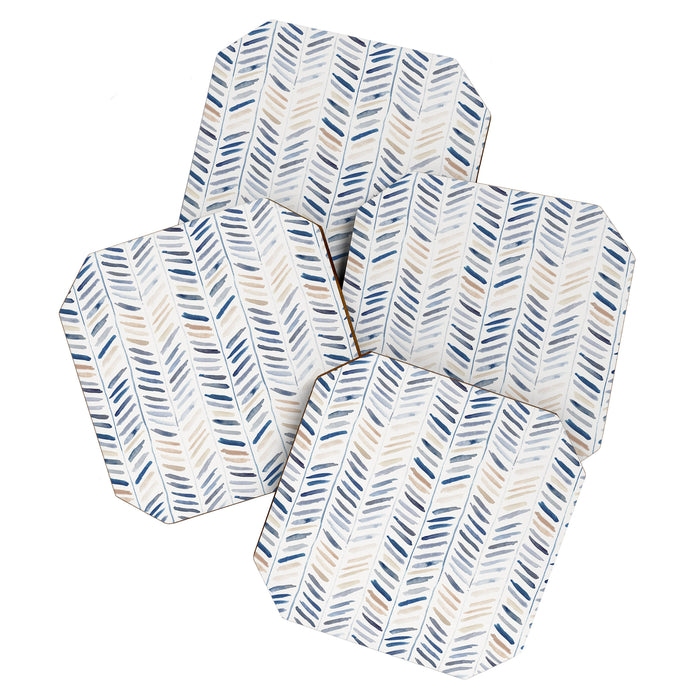 artistic herringbone in indigo and earthy shades Coaster Gallery Image 1