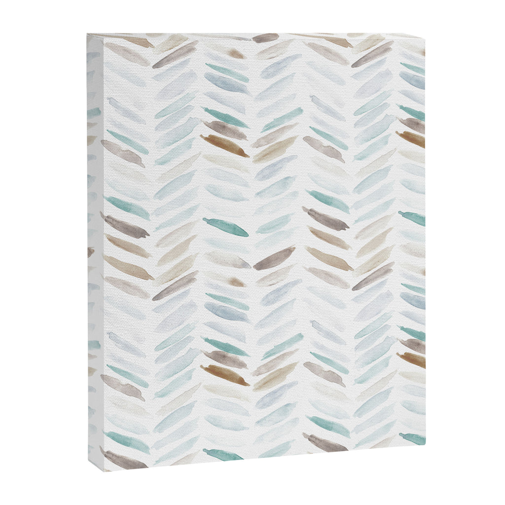 Artistic herringbone - watercolor chevron in blue and earthy Canvas Print Gallery Image 8