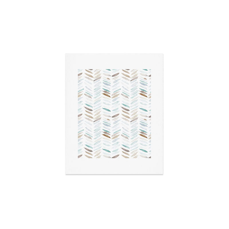 Artistic herringbone - watercolor chevron in blue and earthy Art Print Gallery Image 1