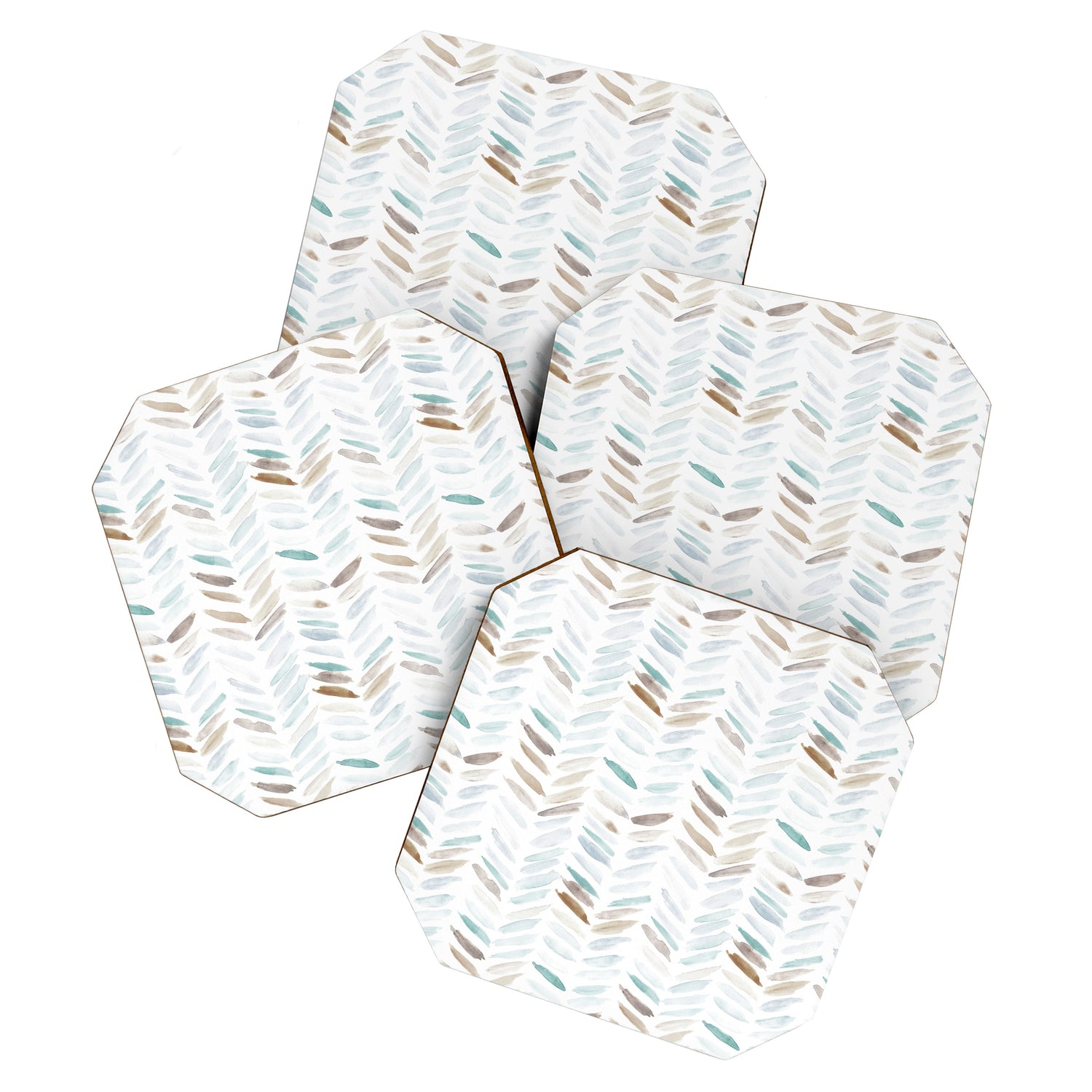 Artistic herringbone - watercolor chevron in blue and earthy Coaster Gallery Image 1