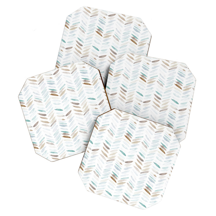Artistic herringbone - watercolor chevron in blue and earthy Coaster Gallery Image 1