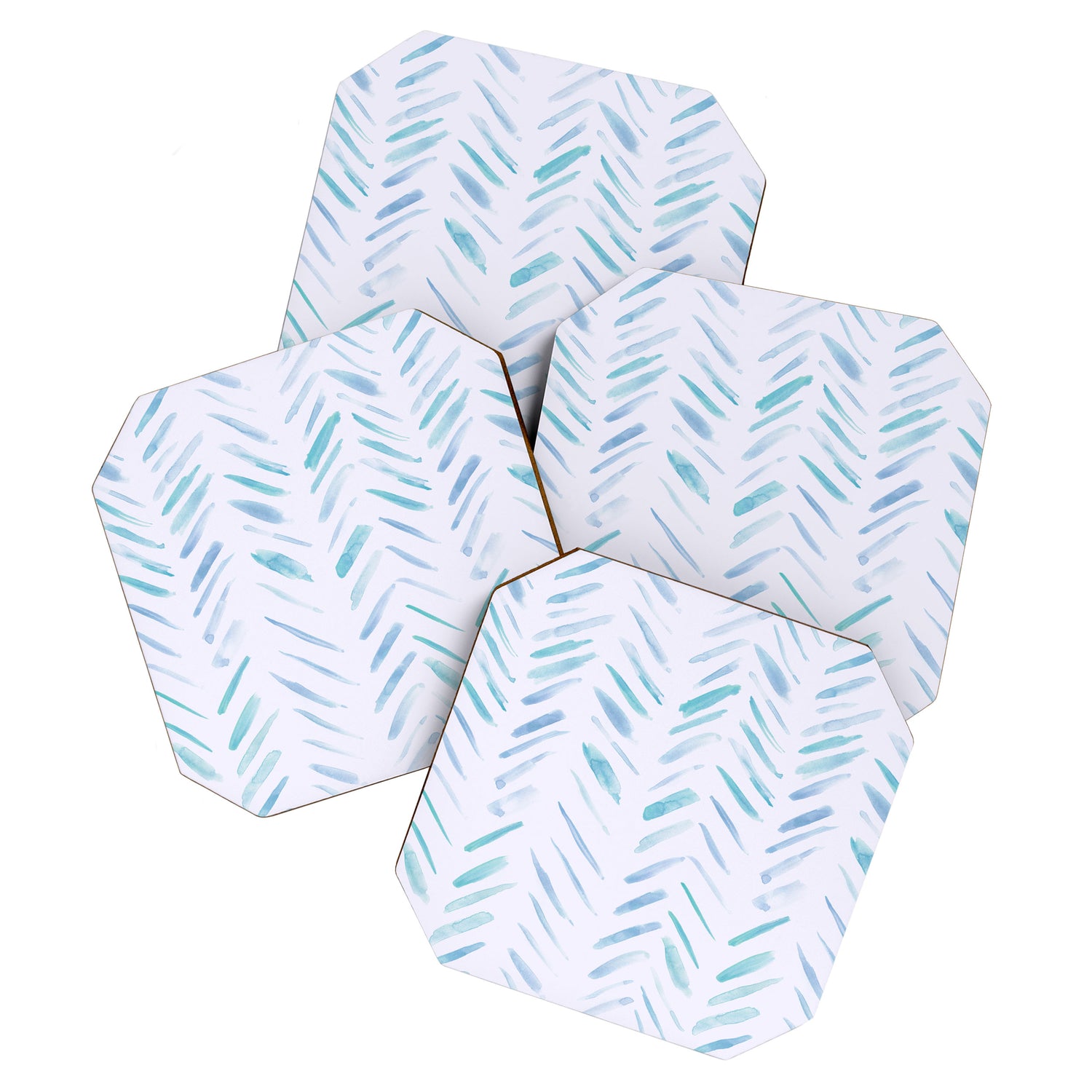 Baby blue and teal herringbone - watercolor brush strokes Coaster Gallery Image 1