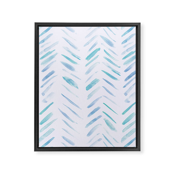 Baby blue and teal herringbone - watercolor brush strokes Framed Canvas Print Gallery Image 1