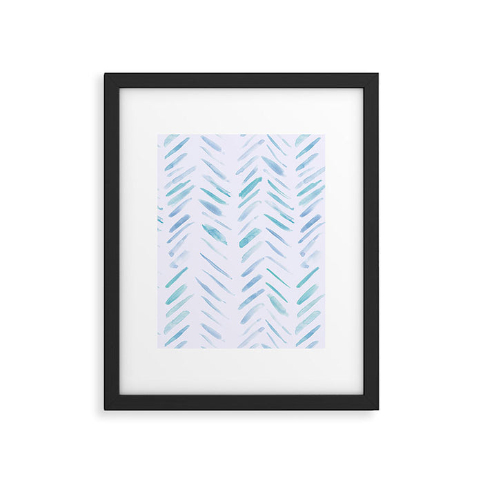 Baby blue and teal herringbone - watercolor brush strokes Framed Art Print Gallery Image 1