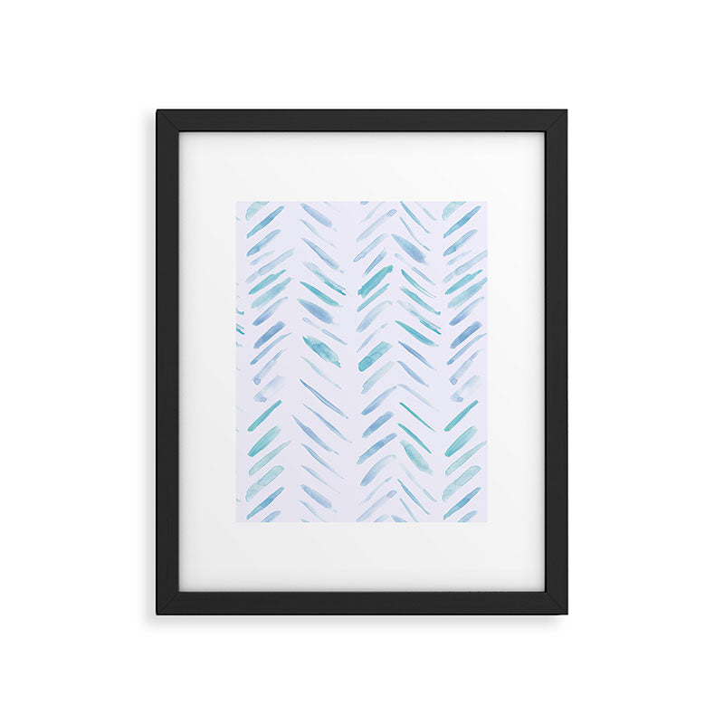 Baby blue and teal herringbone - watercolor brush strokes Framed Art Print Gallery Image 6