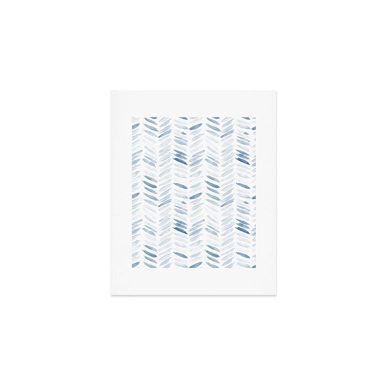 Denim blue watercolor chevron - painted herringbone  Art Print Gallery Image 1