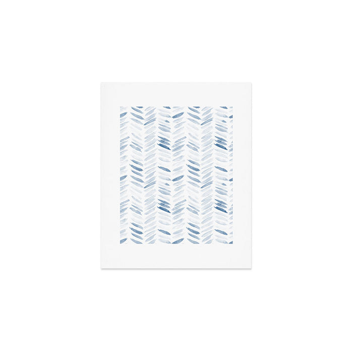Denim blue watercolor chevron - painted herringbone  Art Print Gallery Image 1