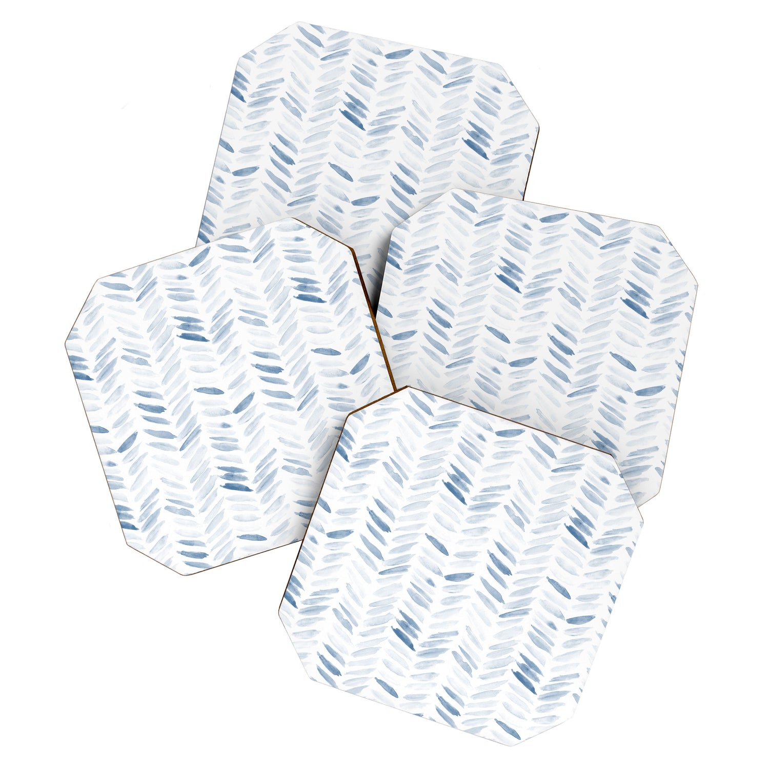 Denim blue watercolor chevron - painted herringbone  Coaster Gallery Image 1
