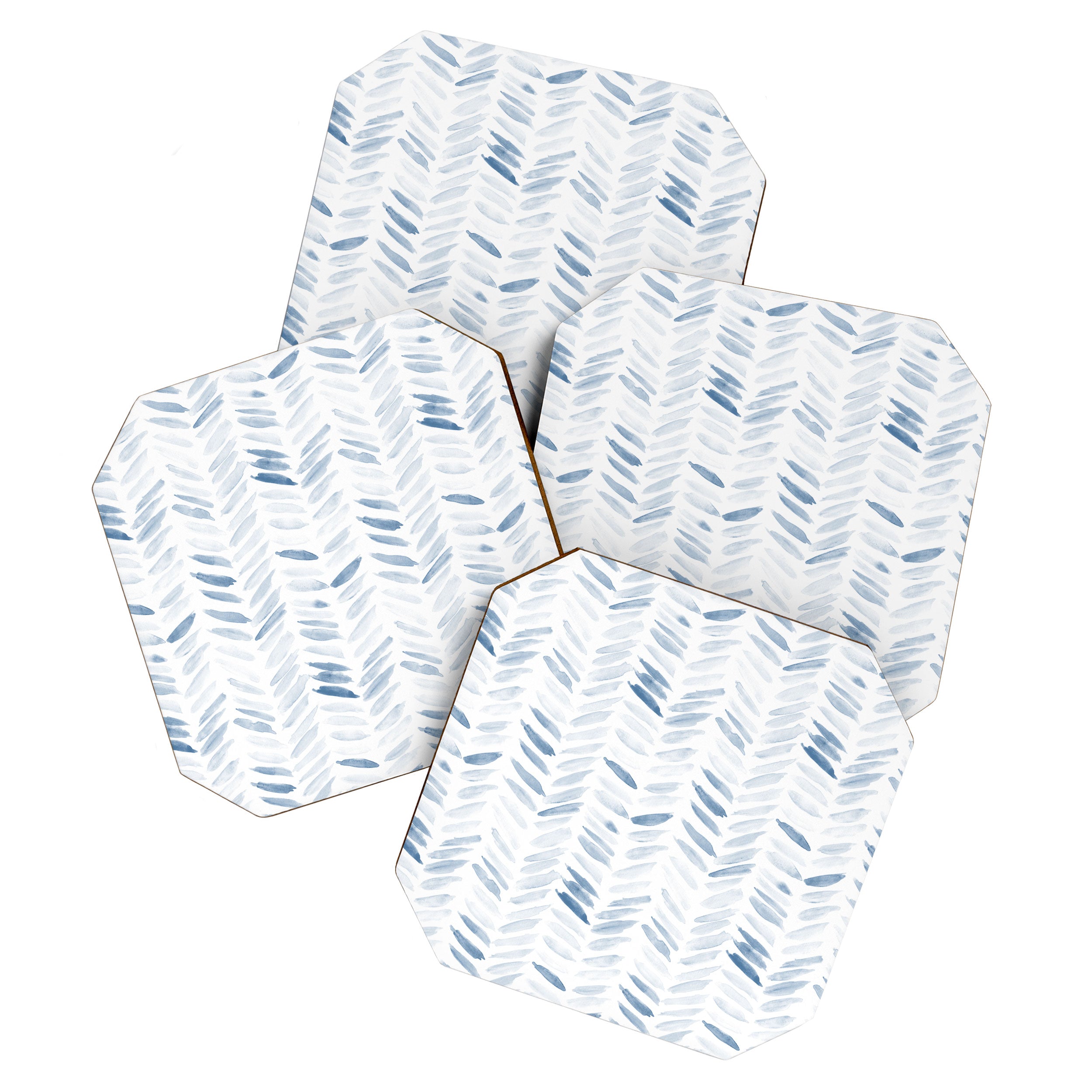 Denim blue watercolor chevron - painted herringbone  Coaster Gallery Image 1