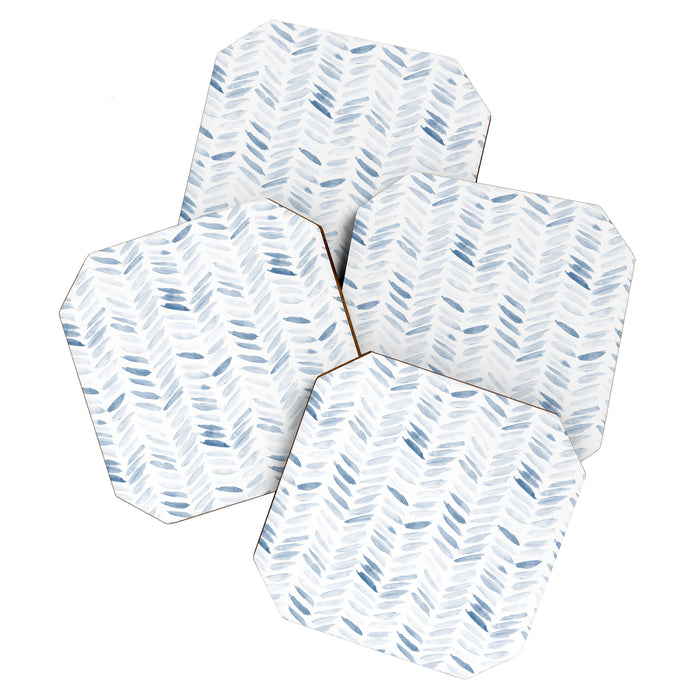 Denim blue watercolor chevron - painted herringbone  Coaster Gallery Image 1