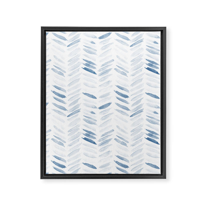 Denim blue watercolor chevron - painted herringbone  Framed Canvas Print Gallery Image 1