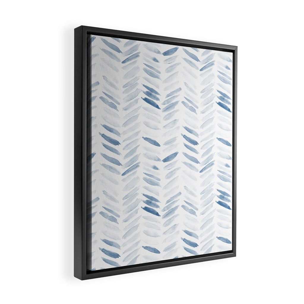 Denim blue watercolor chevron - painted herringbone  Framed Canvas Print Gallery Image 2