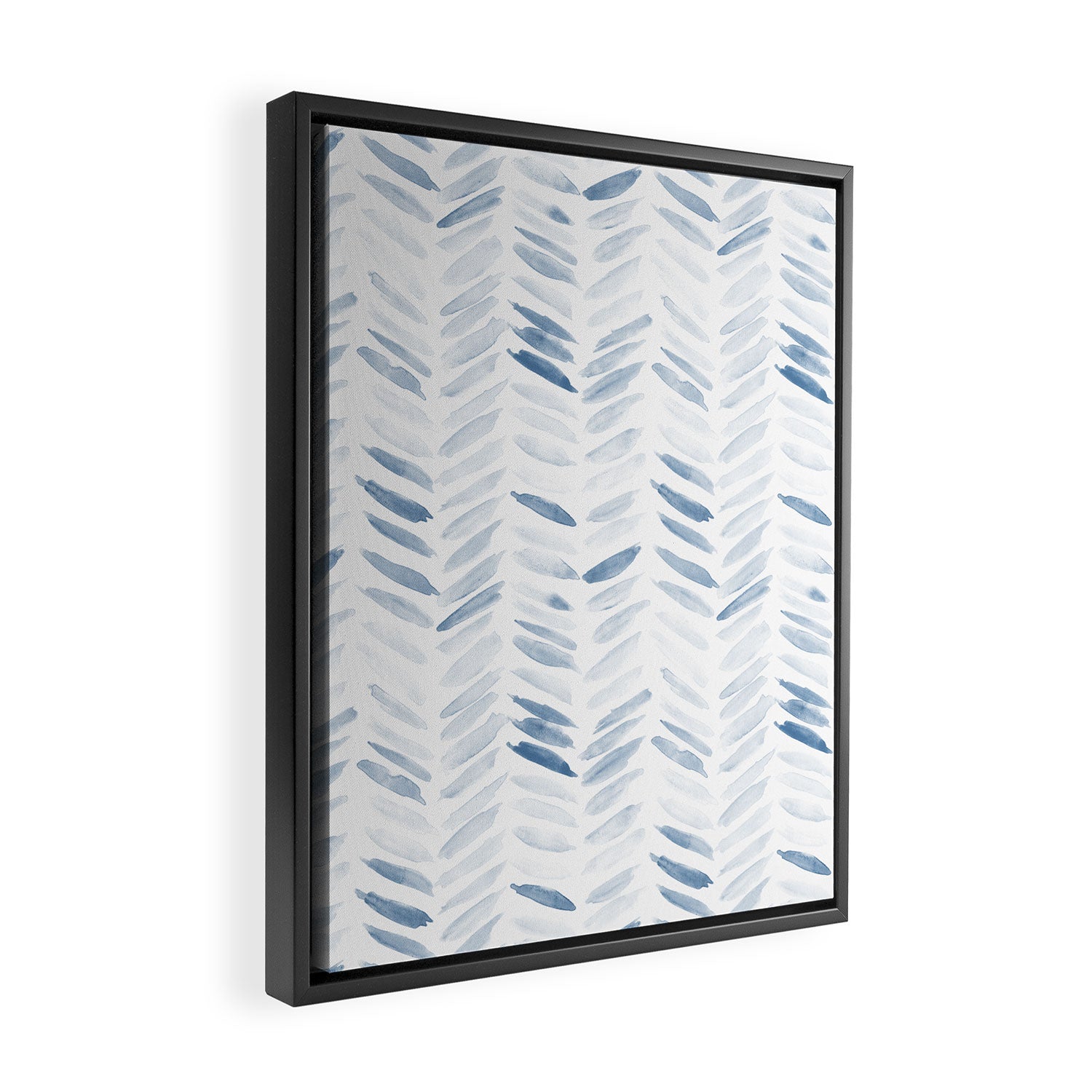 Denim blue watercolor chevron - painted herringbone  Framed Canvas Print Gallery Image 2