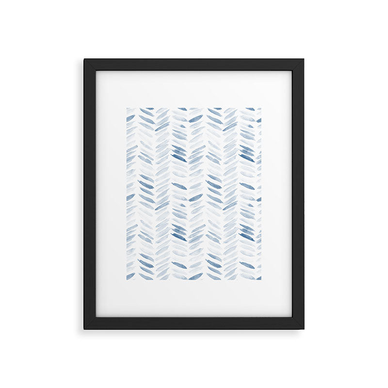 Denim blue watercolor chevron - painted herringbone  Framed Art Print Gallery Image 6