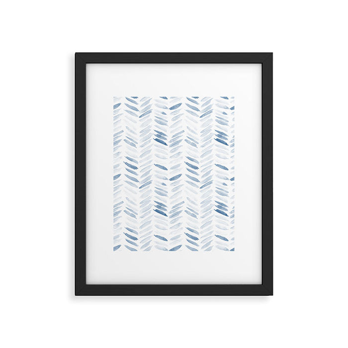 Denim blue watercolor chevron - painted herringbone  Framed Art Print Gallery Image 1