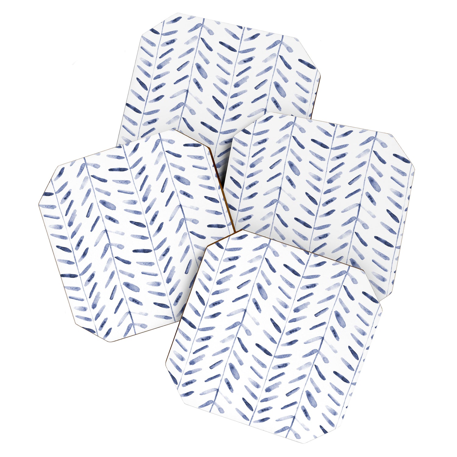 Indigo cuteness - watercolor abstract herringbone Coaster Gallery Image 1