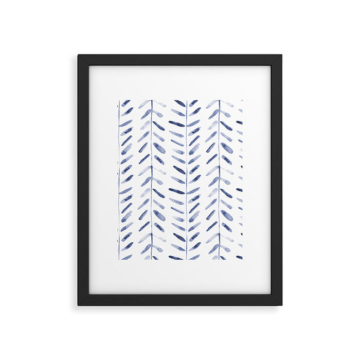 Indigo cuteness - watercolor abstract herringbone Framed Art Print Gallery Image 1