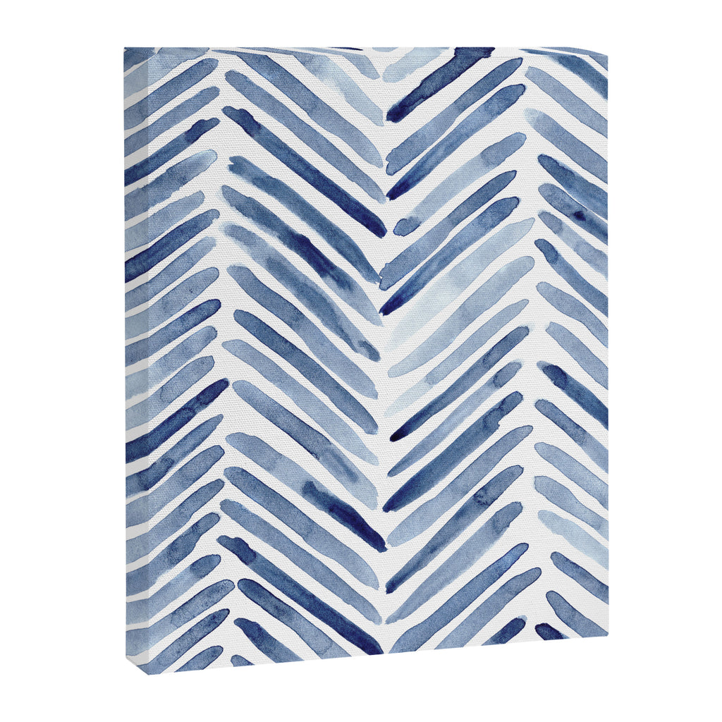Indigo herringbone - watercolor blue chevron Canvas Print Gallery Image 8