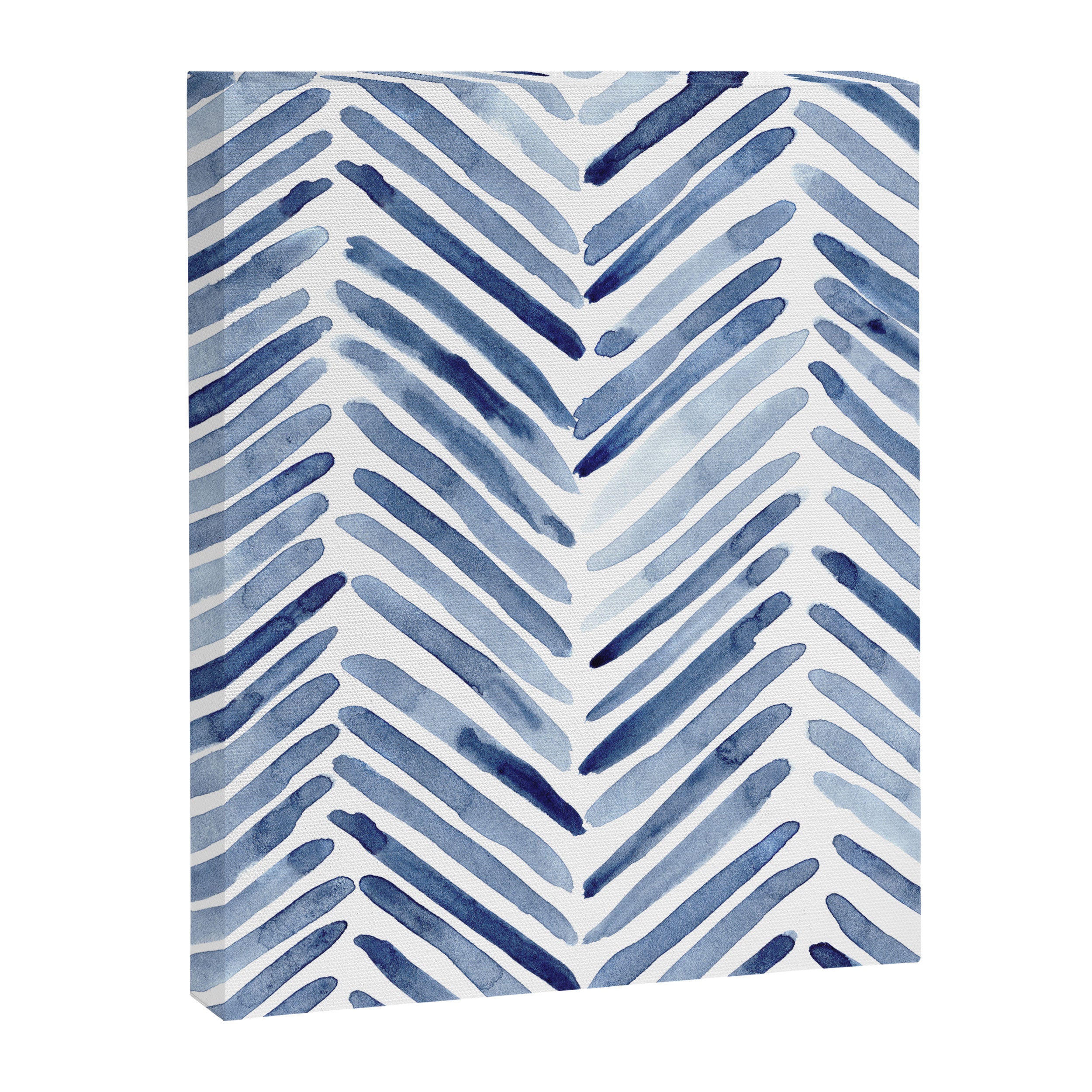 Indigo herringbone - watercolor blue chevron Canvas Print Gallery Image 8