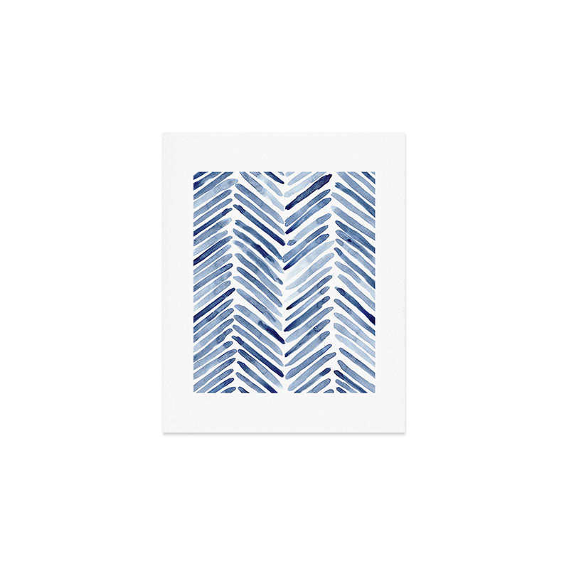Indigo herringbone - watercolor blue chevron Art Print Gallery Image 1