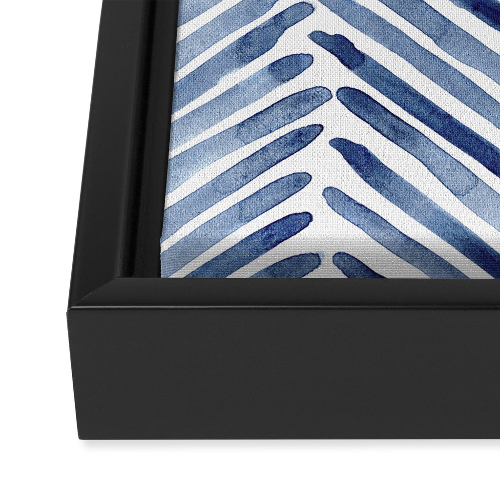 Indigo herringbone - watercolor blue chevron Framed Canvas Print Gallery Image 3