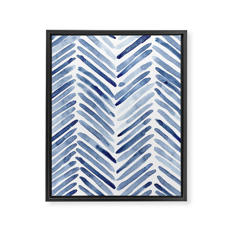 Indigo herringbone - watercolor blue chevron Framed Canvas Print Gallery Image 8