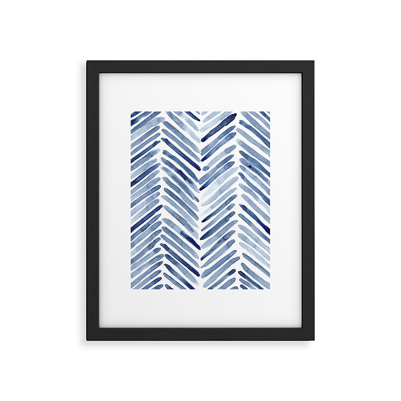 Indigo herringbone - watercolor blue chevron Framed Art Print Gallery Image 6
