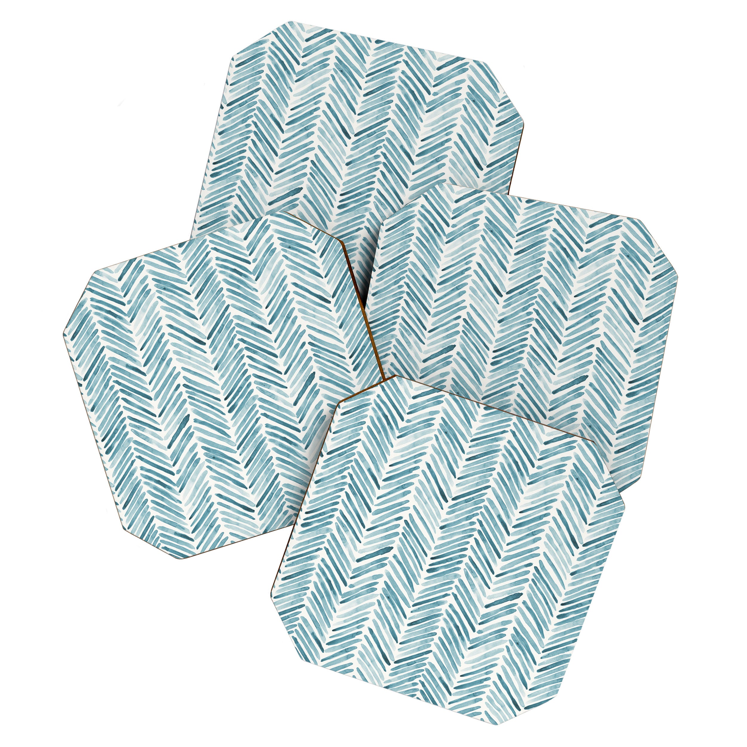 Turquoise herringbone - watercolor Coaster Gallery Image 1