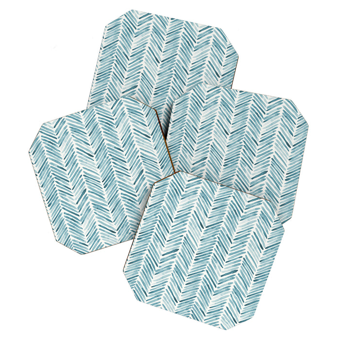 Turquoise herringbone - watercolor Coaster Gallery Image 1