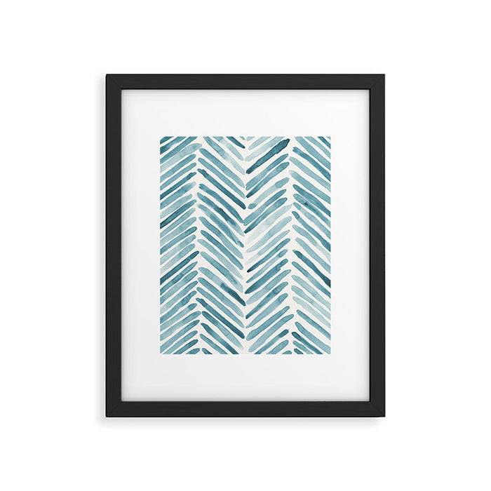 Turquoise herringbone - watercolor Framed Art Print Gallery Image 1