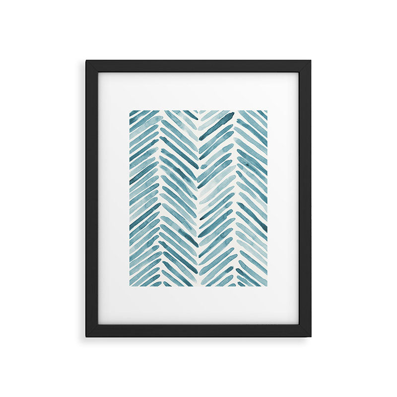 Turquoise herringbone - watercolor Framed Art Print Gallery Image 6