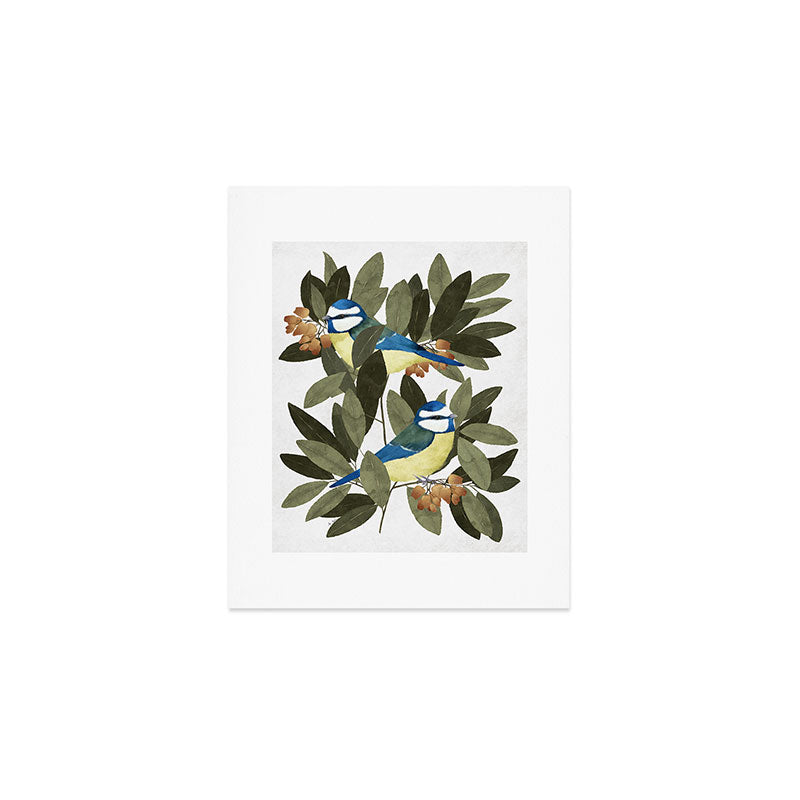 Blue tit and strawberry tree Art Print Gallery Image 1