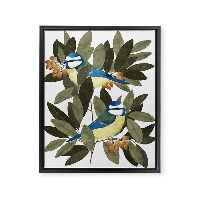 Blue tit and strawberry tree Framed Canvas Print Gallery Image 1
