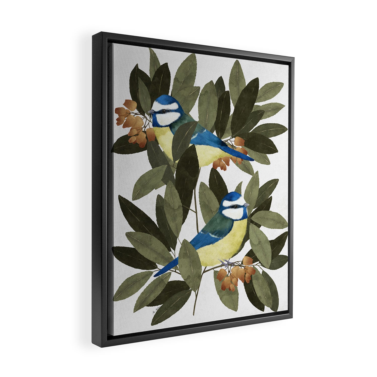 Blue tit and strawberry tree Framed Canvas Print Gallery Image 2