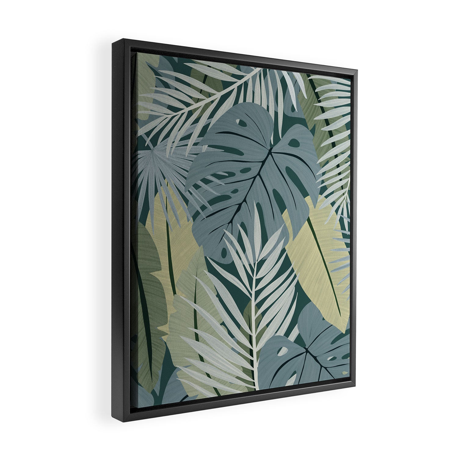 Blue tropical leaves Framed Canvas Print Gallery Image 2