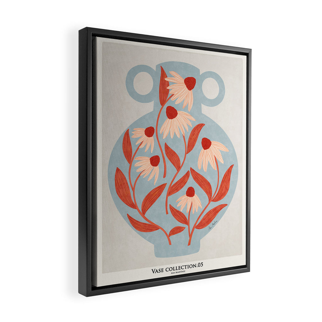 Blue Vase of Daisies Collection Framed Canvas Print Gallery Image 2