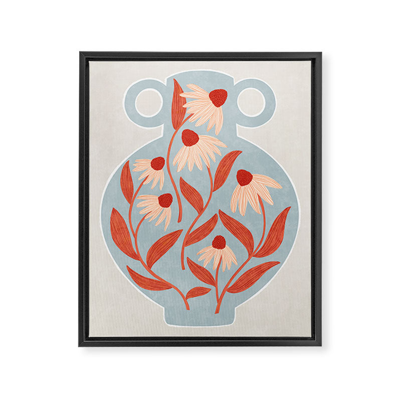 Blue Vase of Daisies Framed Canvas Print Gallery Image 6