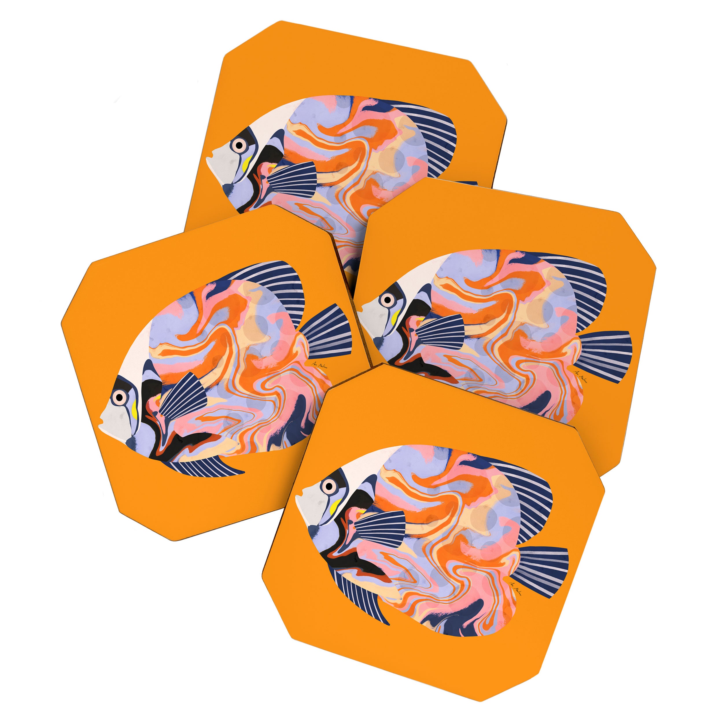 Colorful Tropical Fish and Abstract Ocean Art Coaster Gallery Image 1