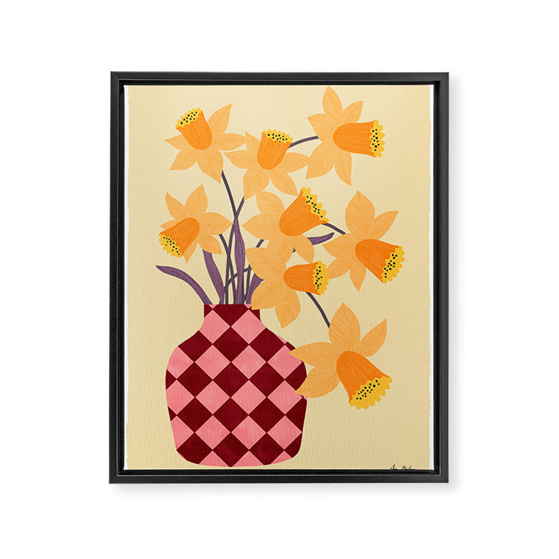 Daffodils and vase Framed Canvas Print Gallery Image 6