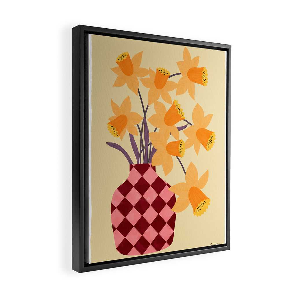 Daffodils and vase Framed Canvas Print Gallery Image 2
