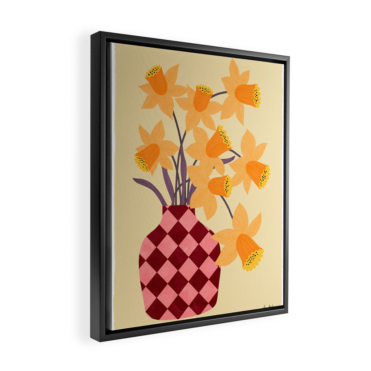 Daffodils and vase Framed Canvas Print Gallery Image 2