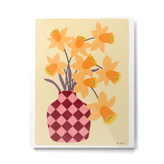 Daffodils and vase Metal Print Gallery Image 1