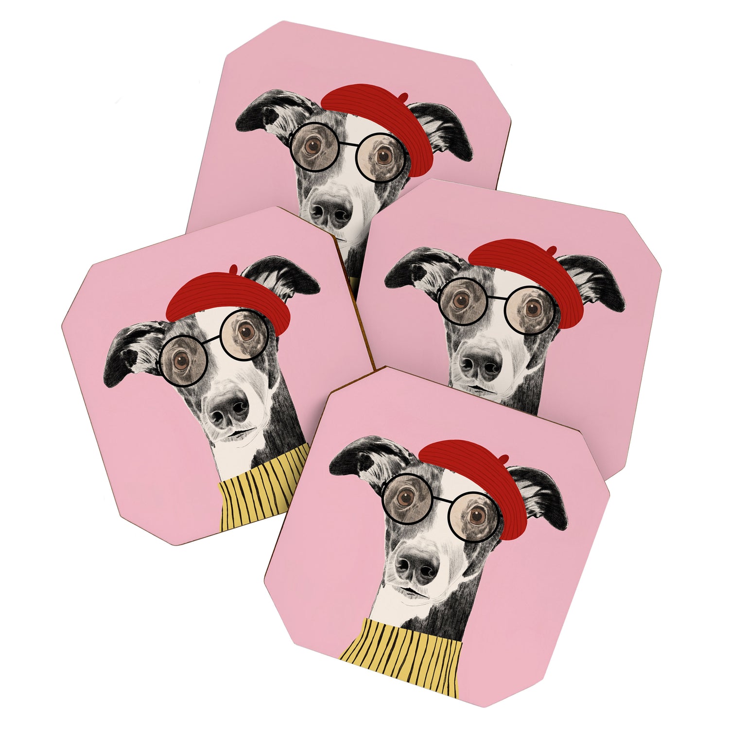 French style greyhound dog portrait Coaster Gallery Image 1