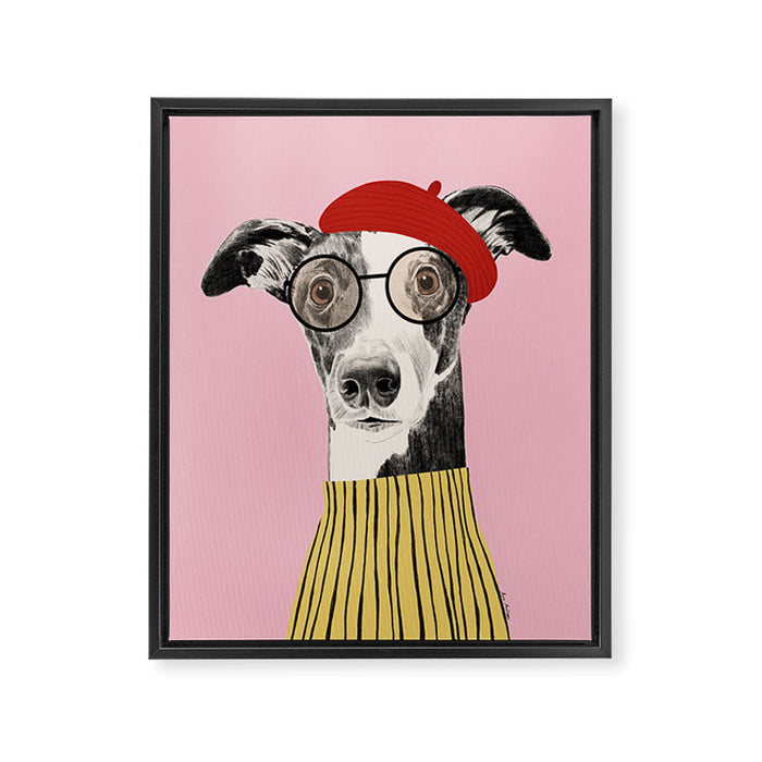 French style greyhound dog portrait Framed Canvas Print Gallery Image 1