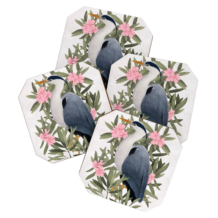 Gray heron and oleander plant - Coaster Gallery Image 1
