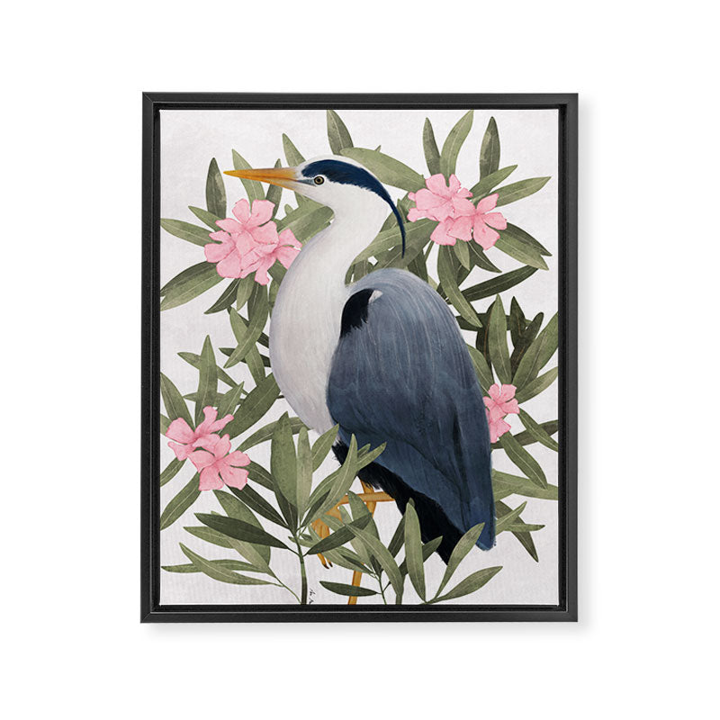 Gray heron and oleander plant - Framed Canvas Print Gallery Image 6