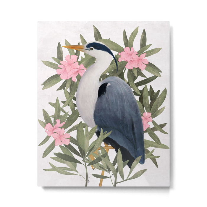 Gray heron and oleander plant - Metal Print Gallery Image 1