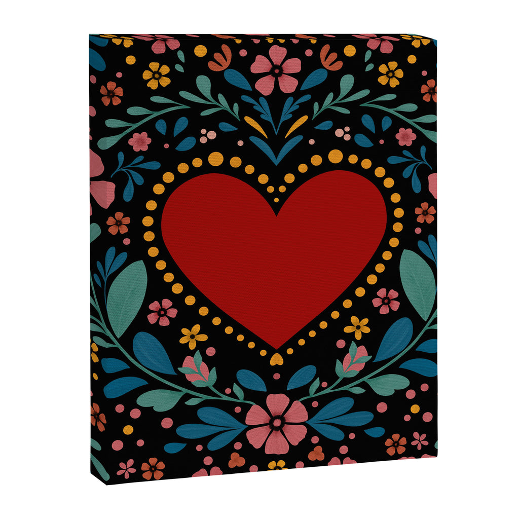 Heart with flolk flowers Canvas Print Gallery Image 8